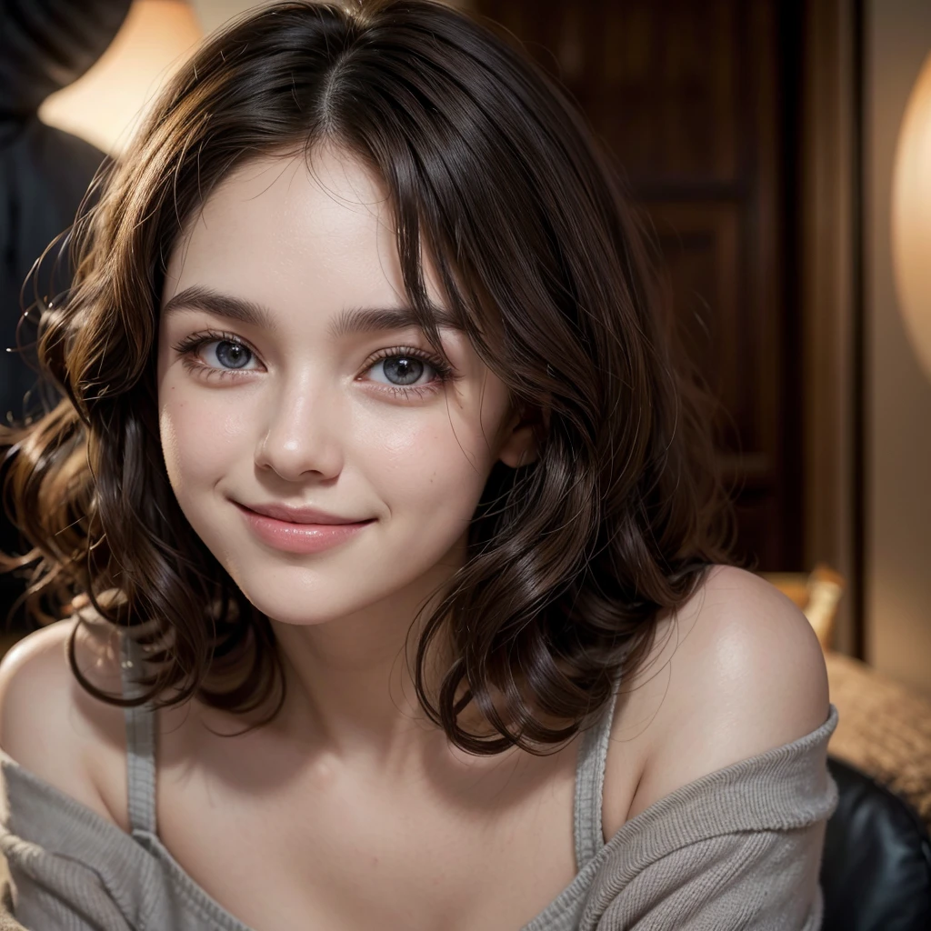 Highest quality, Face Focus, Soft Light, Ultra-high resolution, (Realistic:1.4), RAW Photos, 1 Japan, alone, cute, (A shy smile:0.5), (Green Eyes, Light in your eyes), Beautiful face in every detail, (Small box),(High resolution detail of human skin texture), (Short Bob Hair), break, In the classroom,White underwear, Leg spread,Big Breasts,