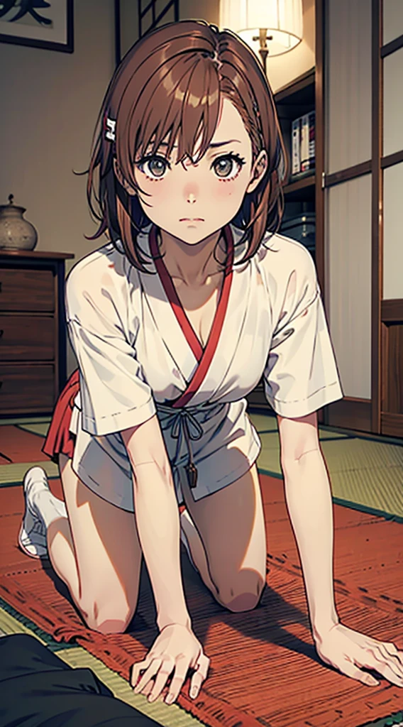 slouch、On all fours、Misaka＿Mikoto、slouch、Japanese-style room、shirt