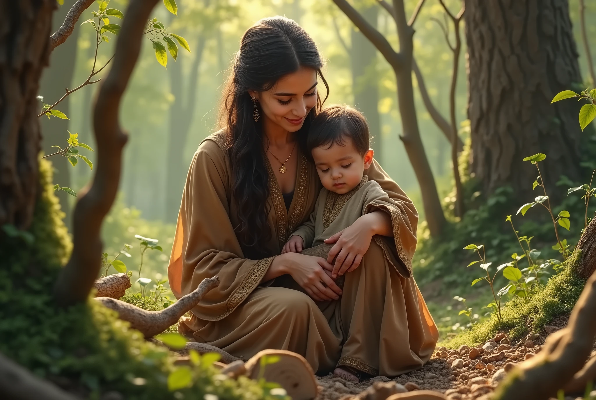 Algerian woman with her childs playing at nature