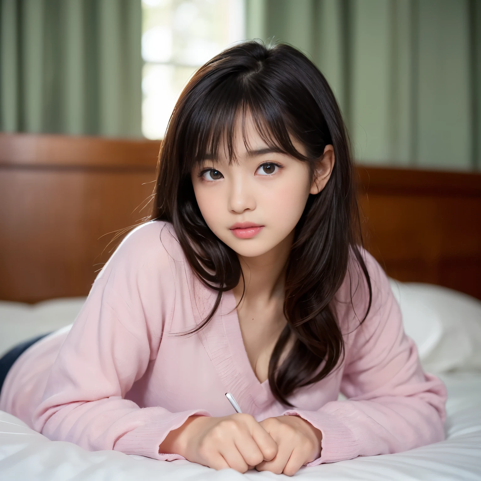 tmasterpiece,top-quality,offcial art,Highly detailed CG Unity 8K wallpapers,like a college girl,20 years girl,Very delicate beautiful,超A high resolution,(realisticlying:1.4),Golden Hour Lighting,(The upper part of the body),(Platinum Long Hair:0.8),(Puffy eyes),looking at viewert,facing front,ssmile,Everyday clothes,(chiayi:1.5), tmasterpiece, best qualtiy, RAW photogr, realisticlying, faces, incredibly absurd res, Buatigarh, depth of fields, hight resolution, ultra - detailed, finedetail, Very detailed, extremely detailed eye and face, Sharp pupils, pupil realistic, tack sharp focus, cinmatic lighting、laying on a couch、A dark-haired