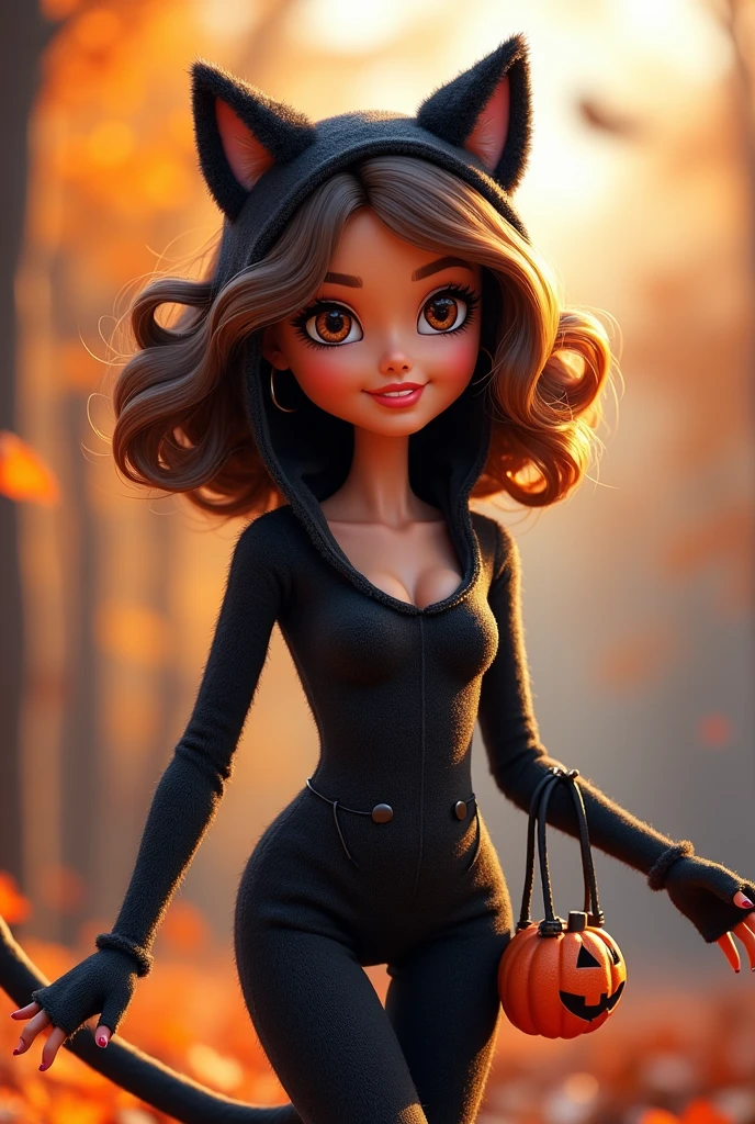 A brunette woman with frizzy hair, with a sympathetic smile wearing an elegant outfit