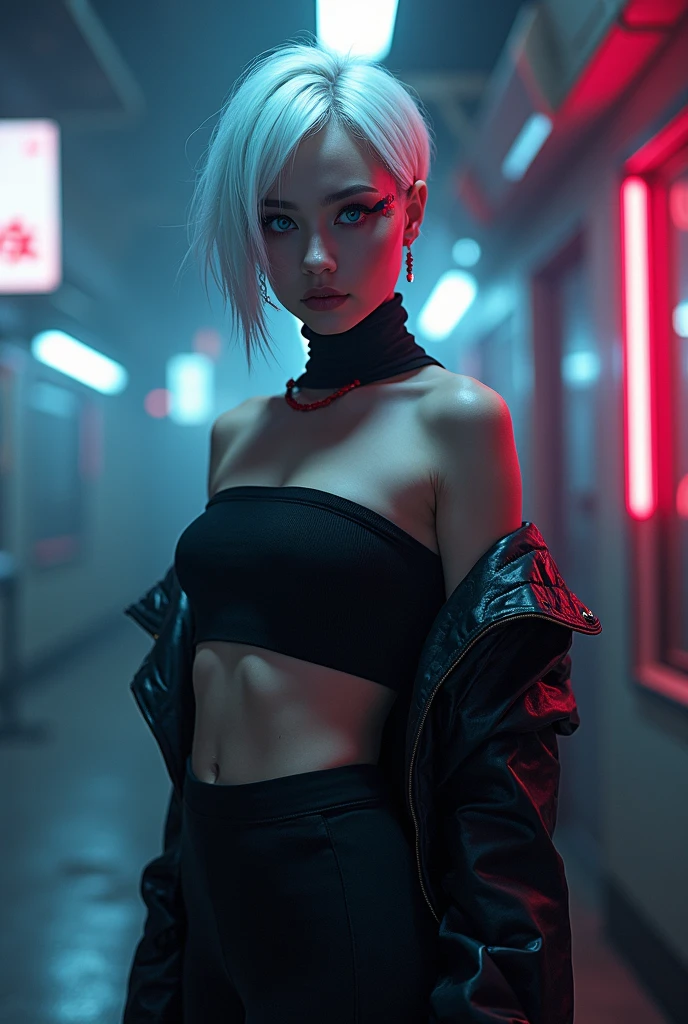 best quality,4k, attention to detail, 8K, ultra detailed body, 1girl, cyberpunk, 8k realistic, (full body:1.1), thighhighs, cleavage, perfect large huge breasts, perfect eyes, perfect face, cyan color hair, kuvshinov, (gradient background:1.2),