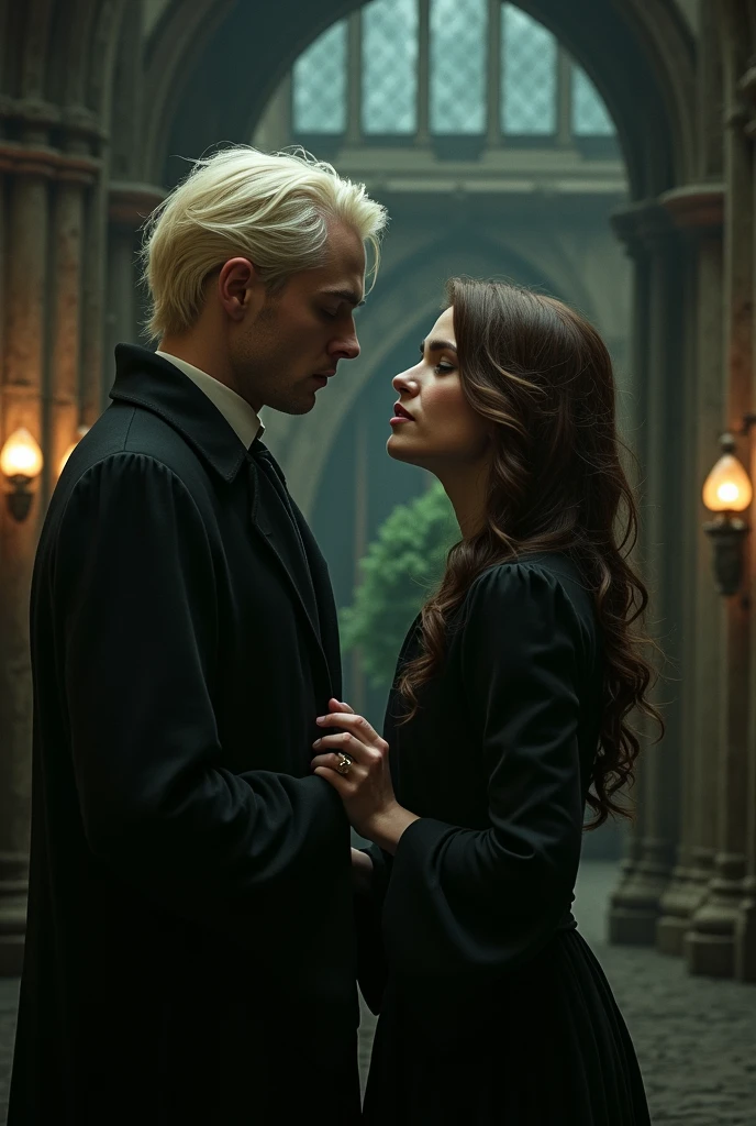Draco Malfoy besando a una chica pelo negro
