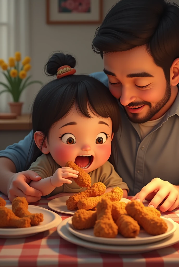 Momento extremamente divertido entre pai e filho enquanto pai da fruto para o filho comer