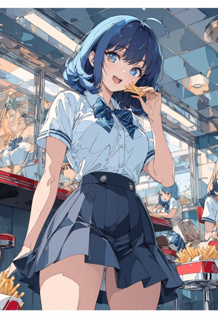 score_9, score_8_up,score_7_up,flat color,(best quality, masterpiece, ultra high-resolution, ultra-detailed,anime style illustration,chinese Cafe worker smiling at customers,cafe Waitress,(Wearing a bunny girl costume in chinese cafe),chinese bunny waitress, BREAK (girl,16yo,detailed face,(darkblue hair,wavy-short hair),middle thick eyebrows,middle small breasts),