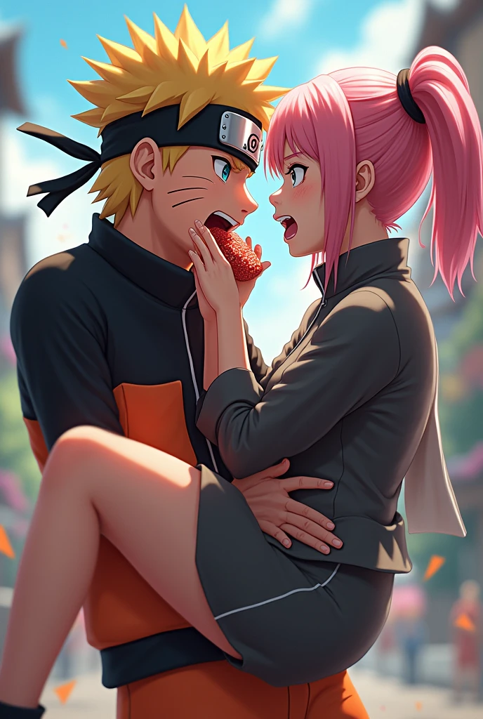 ((masterpiece)), ((best quality)), 1girl, 1boy, ((naruto from naruto)), ((sakura haruno from boruto)), ((tongue kissing)), ((kissing with tongue))