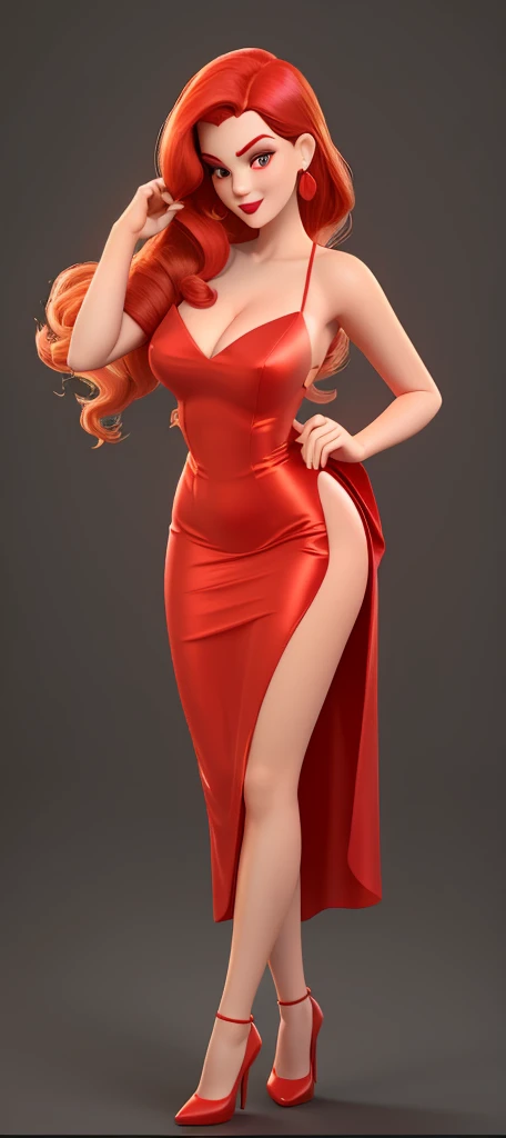 in a red dress、Character poses are natural, 角色in a red dress 3D 摆姿势,The expression is fascinating