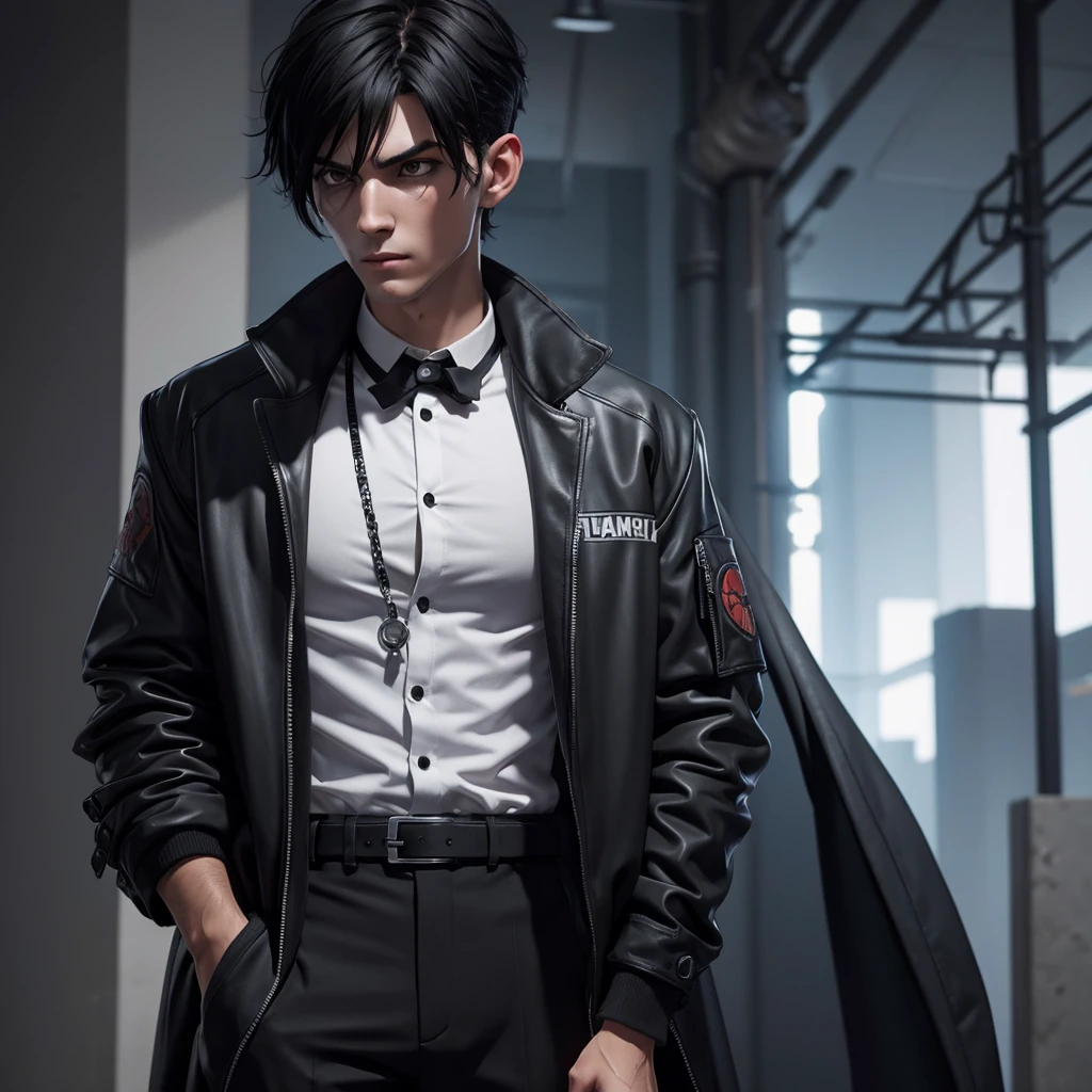 Make a short black haired supernatural rpg hitman in a streetwear outfit