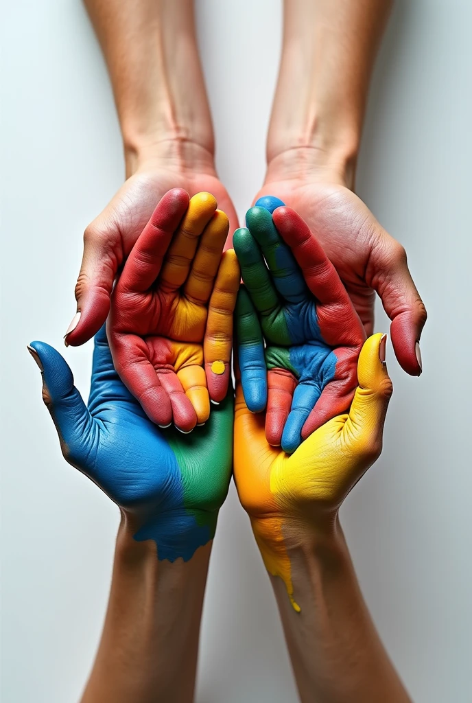 several hands are painted with colorful paint and a grey background, colourful hand drawing, an orgy of colorful, colourfull, many hands, finger painting, colorfull, colorful picture, colored paint, colorfully, many colors, colourful, colorful]”, brilliantly coloured, with beautiful colors, colorful photo, random hands, multi colour, multicoloured, smiles and colors