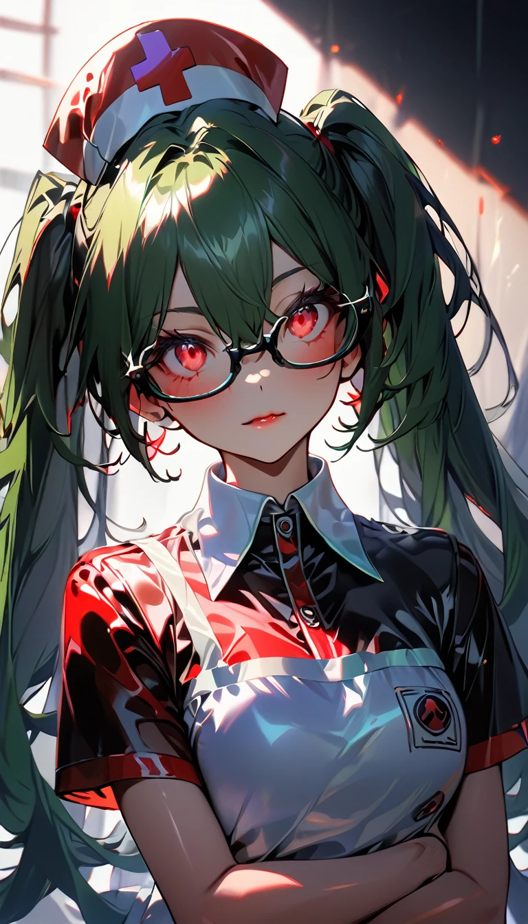 anime catgirl, red green:1.8 hairs, epic battle, magic:1.8, glasses, colorful