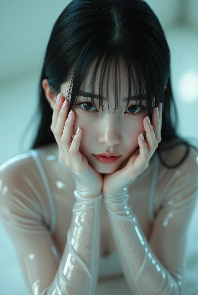 Cinematic Lighting、(Key Light:Front diagonal 45 degrees、Fill Light、Backlight、shadow、Blue and orange color palette)、Accurate human body、Detailed people、Correct five-finger、RAW Photos、4K-Ultra Vivid、Highest quality、masterpiece、Ultra-high resolution、(Reality:1.4)、 ((((Oily skin、Sparkling Skin、Realistic skin texture、Detailed Skin Beautification、Shiny skin、Shiny skin))、 Upper body shot、The camera angle is low、The depth of the boundary is written、The focus is on the center、Narrow eyes、Perfect face and eyes、 Self-Makeup Girl、Hotel、Black hair, long and straight、Neon lights、ガールズBar staff、Bar staff、Alcohol serve、Inside the store with neon and ultraviolet black lights、cyber-、A white T-shirt that glows under black light、Big and plump breasts、Big cleavage、Nipples are visible、Peeing、Sex