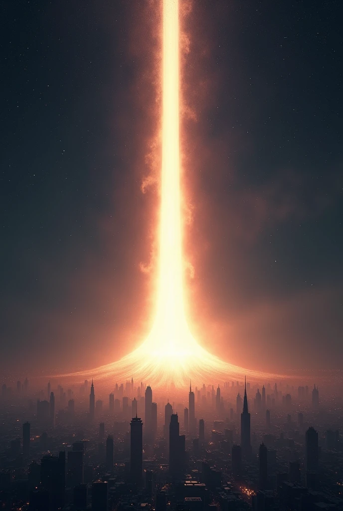 epic cinematic still of an angel sending an energy blast towards earth, scene taken from above, blast of energy, mushroom cloud, masterpiece, 4k UHD, photorealistic