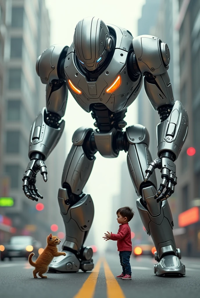 a robot playing with a boy, by Artgerm, enhance, intricate, (best quality, masterpiece, Representative work, official art, Professional, unity 8k wallpaper:1.3)