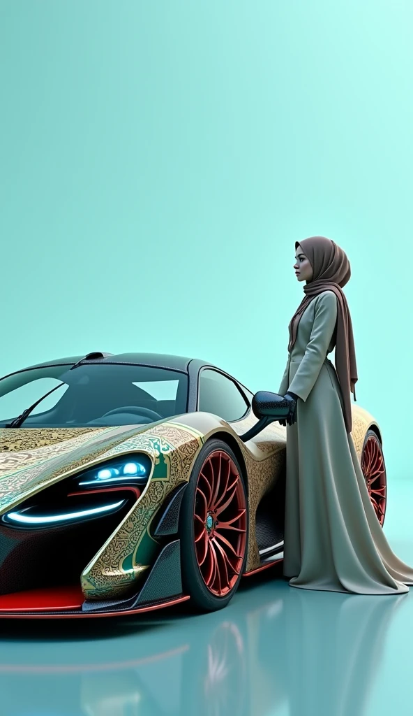 Make logo of a car and put a hijab girl in back ground and make it colour full 