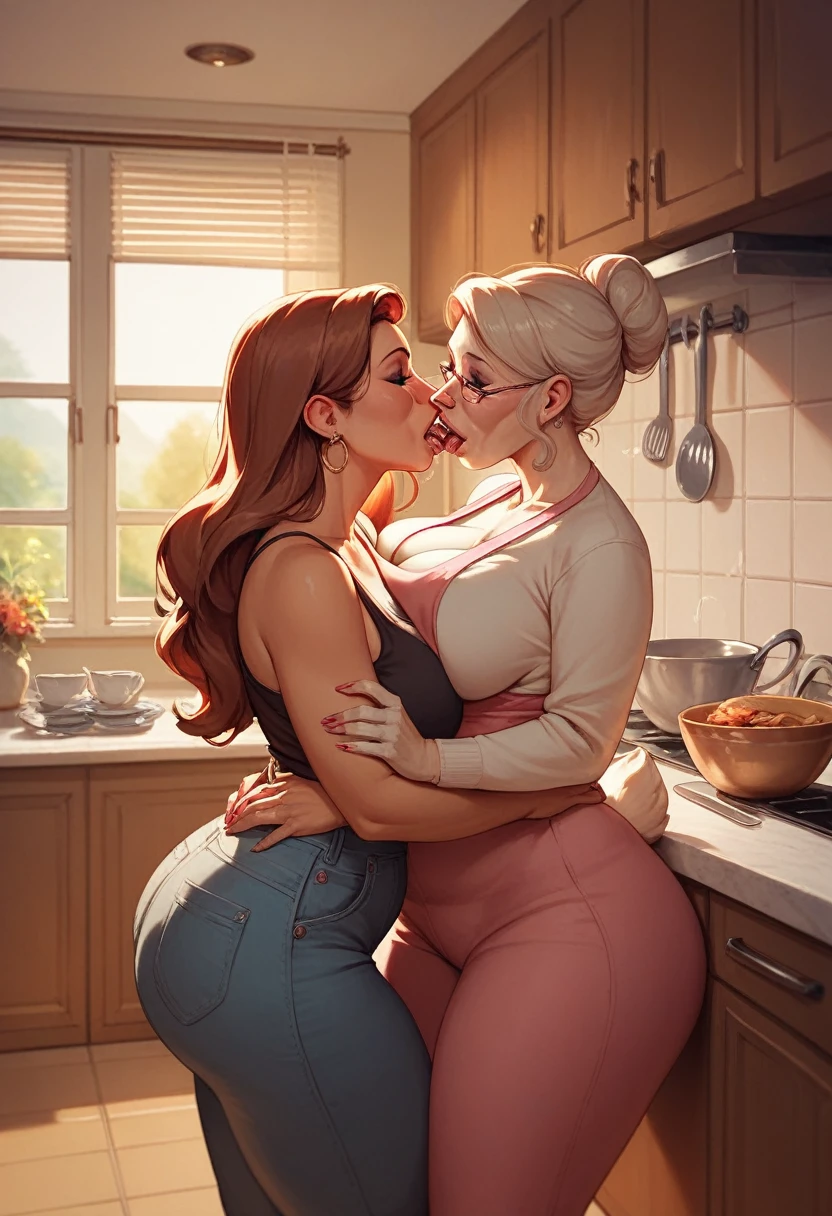 (masterpiece, bestquality, highres:1.5), realistic, (2girls:), Kiera Knightley, (USSBBW:1.3), (morbidly obese:1.2), (fatblob:1.3), immobile, (detailed, beautiful face:1.4), Christina Hendriks, petite, thin, looking at each other, smile, lip bite, fat belly, nude