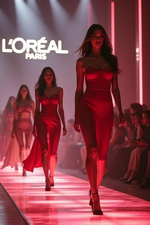 (Masterpiece, Professional lighting, 16k, 8k wallpaper, raw photo, photorealistic:1.8, ultra detailed, natural gentle lighting, detailed skin, detailed face, detailed eyes, textured skins, cinematic composition, detailed background:1.2 ), BIBC, (group shot, 3girl, girls inside hotel lobby, night time, wearing fur coat on naked, laced lingerie, pantyhose, full body, standing, walking, earrings, necklace, jewelry, supermodel, playmatrance, red carpet:1.2, luxury lights, Olivia Culpo, Bella Thorne