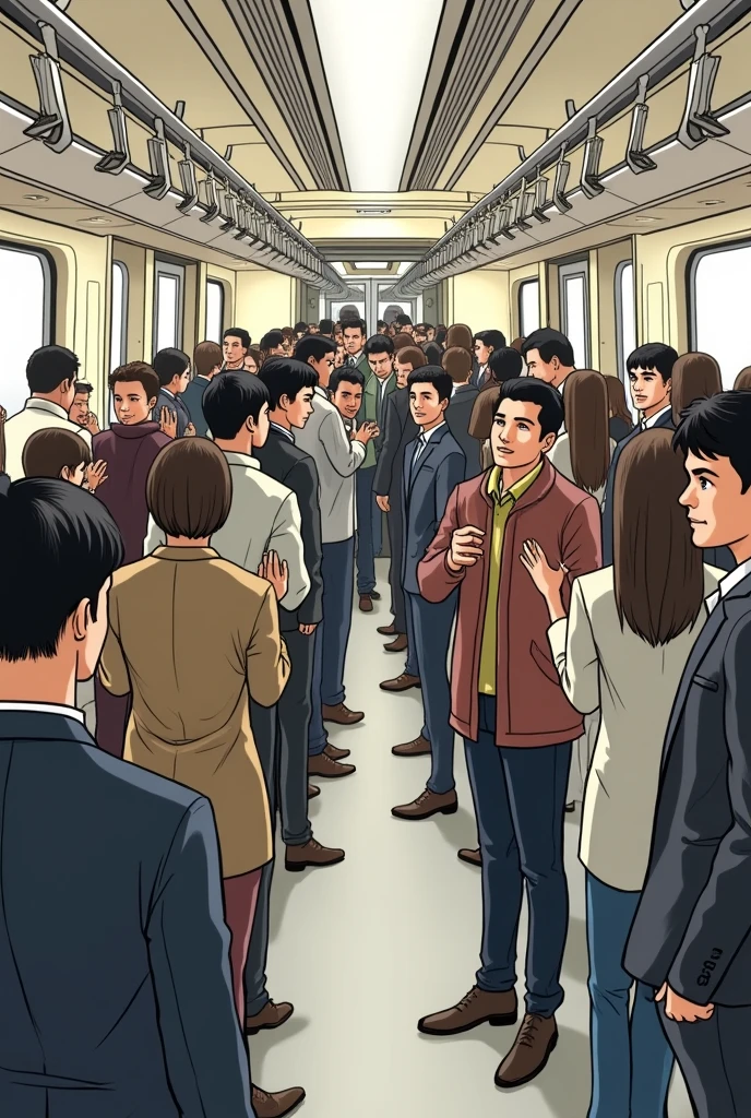 SFW, realist, masterpiece, VERY crowded subway train interior detailed scenario, VERY crowded subway train interior detailed background, Standing in incredibly hot conditions (Female 1) Usho Sexy ((校服)), (((Skirt filling)), (grey), (thick thick), (fear expression), Flushed face, The old man groped Woman 1 from behind,(((Little old man pressed his chest against the back of woman 1))) Eta (((holding her waist behind her)))