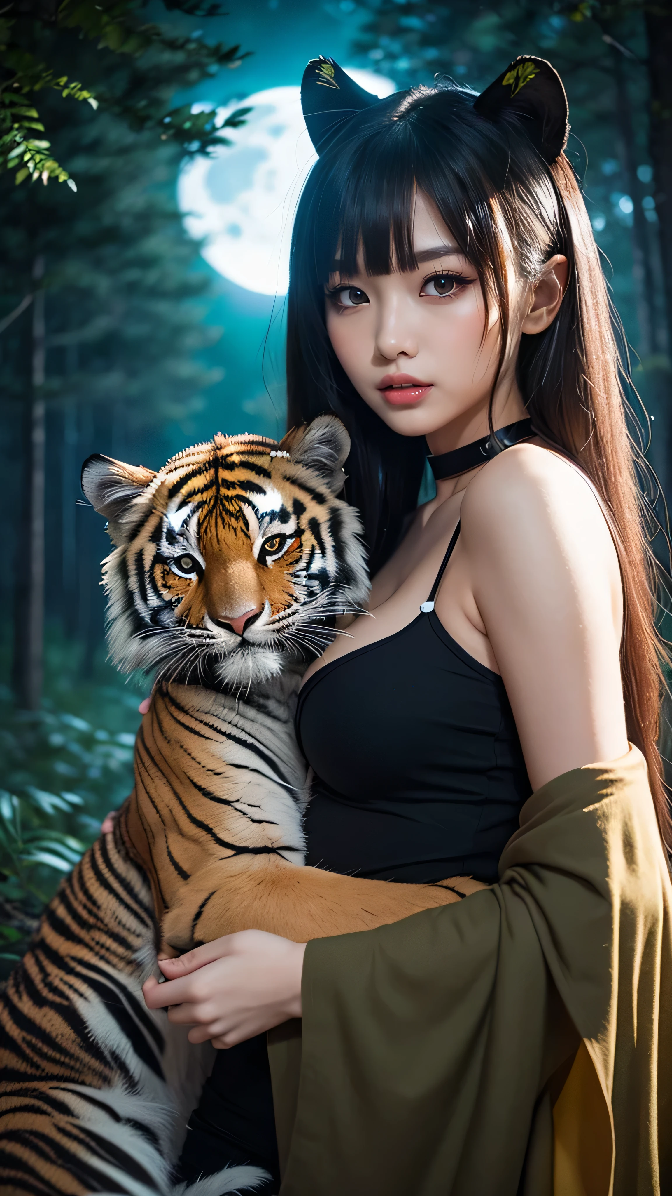 best qualtiy、masutepiece、超A high resolution、(Photorealistic:1.4)、(Underwater face:1.3)、Floating in water、A Japanese Lady、infp young woman、Sweating、wide Shots、(Thin eyebrows:0.2)、(thin lipss:0.8)、(small nose:0.8)、Appearance without makeup、A smile、top knot、(Muscles of the lower back:1.2)、(the perfect body:1.2)、Big breasts、(Turbid water:1.2)、Pond with tigers、nude、Completely nude、By Michelangelo、With tigers、ulzzang -6500-v1.1