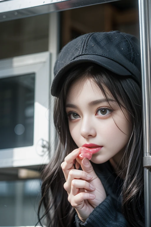 araffe girl wearing a strawberries hat and posing for a picture, dang my linh, nivanh chanthara, anime thai girl, 2 , sakimi chan, 18 years old, 2 2 years oldchanee, real ungine, nuttavut baiphowongse, 21 years old