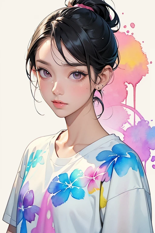 A stylized image of a young girl with a soft, cotton-like texture effect applied. The girl has smooth skin, tied-back hair, and is wearing a light pink jacket with a necklace featuring a colorful pendant. She is holding a small object in her hand, with a relaxed and calm expression. The background is softly blurred, emphasizing the girl while maintaining the gentle, fluffy appearance of cotton throughout the image, making her features appear soft and delicate.