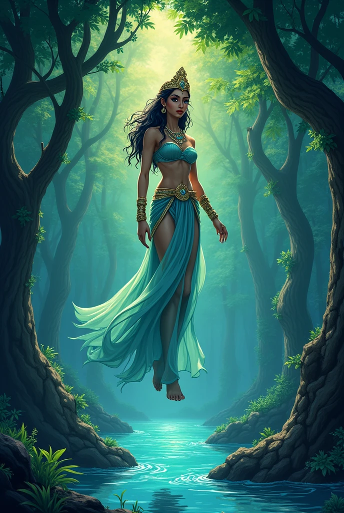 ((realistic:1.5)),((best quality)), ((masterpiece)),((detailed)),
(1girl), {a beautiful female wearing a Sari},
(full body:1.3),super-wide-angle lens,face focus,
mature,sexy,toned muscles,long legs,curvy, barefoot, large breasts, cleavage,thick thighs,wide hips,
green eyes,long hair,floting hair,long eyelashes,
(detailed face,beautiful eye, detailed pupilss,detailed clothes features, clear background:1.3),
(Bindi,Jhumkas:1.3),
(Dress,Armlet, Haar, Payal,Maang,Jhumkas,Kamarband,Bangles:1.3),
mysterious ancient ruin, lush forests, deep canyons,bridge,river,cliff,cloud, lakes,rock,waterfalls, flowers, grass, fog,vine,tree, smoke,
best shadow,bright details,sharp,perfect composistion,
Intricate, Sharp focus, dramatic,
by Frank Frazetta,by Julie Bell,by Olivia De Berardinis,by Luis Royo,by boris vallejo,
(specular lighting:1.3),rim light,