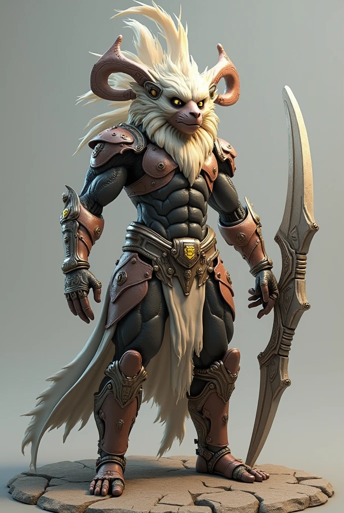 battlebeast2023, warrior, mace, white fur, braids, armor, claws, fangs,