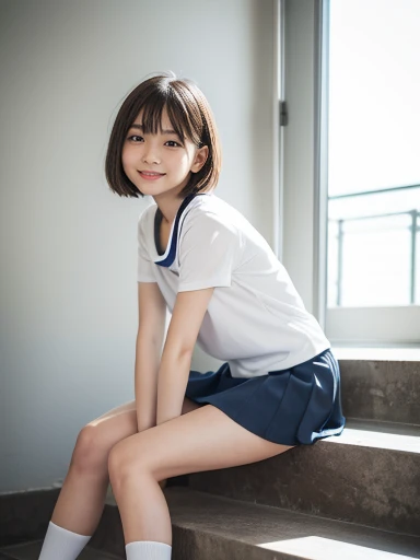 (Realistic, photo Realistic:1.2), ((Highest quality)), moving her center of gravity back, Quite embarrassing, White panties, (Showing panties:1.4),Tight Skirt, (Under the skirt:1.3), (Lift up your skirt:1.3), (squat:1.4), Put your heels on the ground, Spread your legs a little, 膝を上げてsquat, Put your butt on the ground, black penny loafers, Beautiful face details, Real human skin, Gentle expression, Front view, angle From below, Realistic, photoRealistic, cute, Short skirt, squat deep on school grounds, cute school girl, Japanese school girl uniform, Sailor suit, whole body,Smile, Natural smile, Charming smile, Captivating smile, (View your viewers:1.2), from the front, From below,
