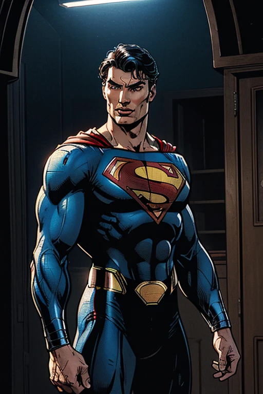 a photorealistic 3D render of Christopher Reeve as Superman, masterpiece, anatomically correct, precise, high quality, high detail, inspired by the cover art for Superman Man of Steel, detailed face and muscular body, dramatic lighting, epic cinematic composition, vibrant colors, hyperrealistic