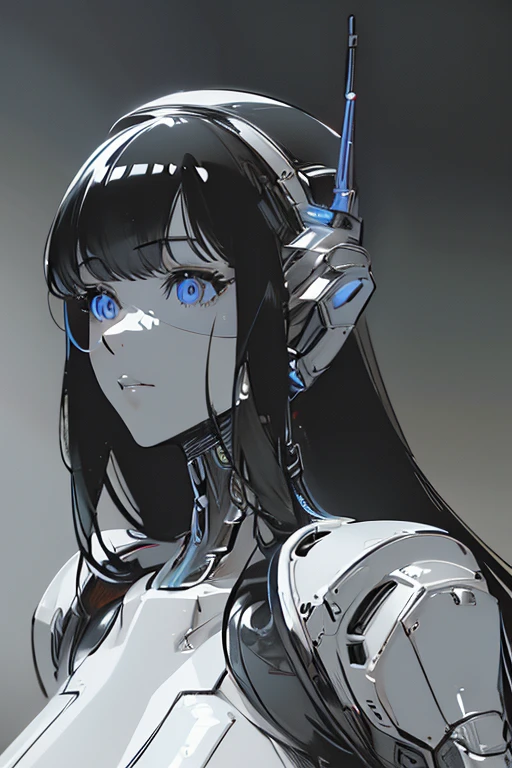 empty eyes,robotized woman ,big bust,Robot Joint ,Metal skin,Black Suit,long hair,a suit that covers the whole body,aegis(persona3)