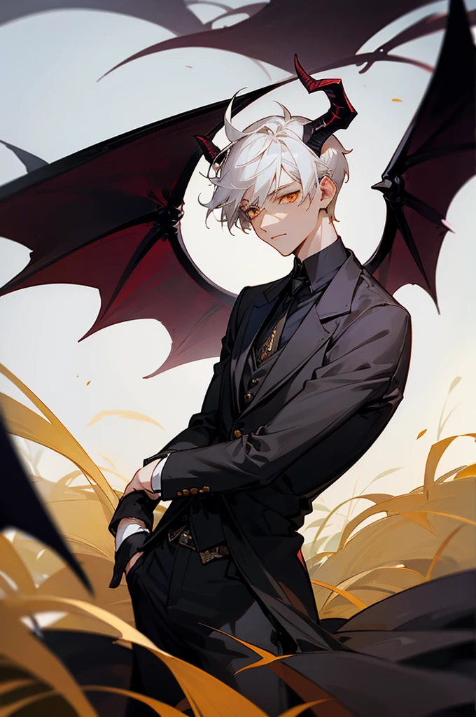 Bat wings, black tie, spider lily, yellow eye, red makeup