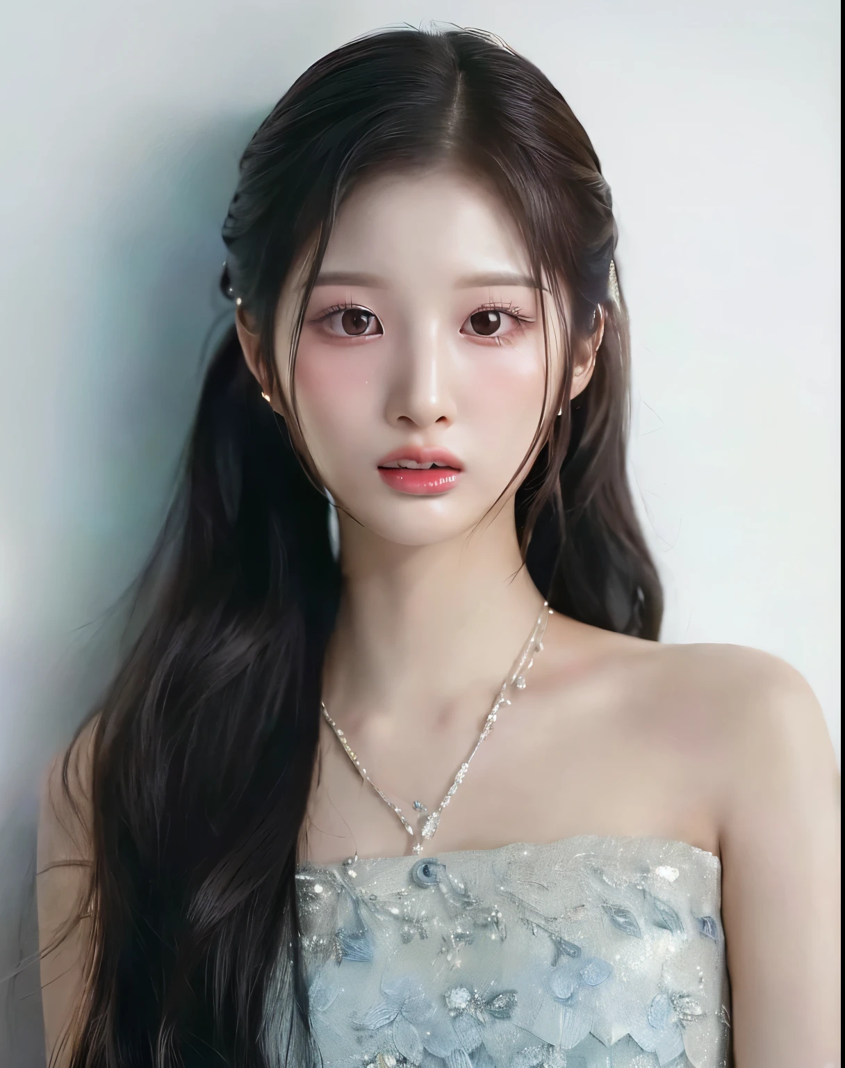 a close up of a woman with long hair wearing a dress, ulzzang, beautiful south korean woman, beautiful young korean woman, jaeyeon nam, bae suzy, beautiful aesthetic face, jinyoung shin, gorgeous young korean woman, yanjun chengt, lovely delicate face, popular south korean makeup, portrait jisoo blackpink, young adorable korean face, korean girl