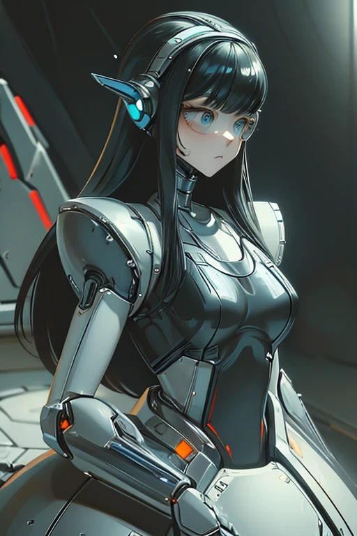 (masterpiece),(Highest quality),(Super detailed),(Best illustrations),(Best Shadow),(Absurd),(Detailed Background),(so beautiful), 16K, 8K, 4K,(Best Shadow),robotization,woman ,big bust,Robot Joint ,Metal skin,Black robot Suit,long hair,a black robot suit that covers the whole body,robot hand,cyber bodysuit,mecha head,(Detailed hands and fingers:1.2),Ball joint robot body,doll joint,beautiful face,beautiful robot girl,robotic eye,robotic hands,(no more human skin),android girl,cyborg girl,metal helmet