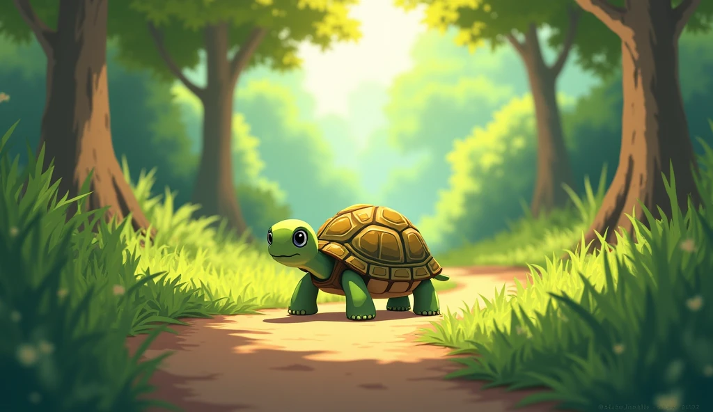 A turtle walking down a path in animation - SeaArt AI