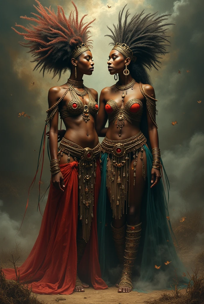 Black women, African warrior tribal clothing, Muscular female body, Big Tits, In a desert, dreadlocks, White hair, Amazon, armor, tribal tattoos on body