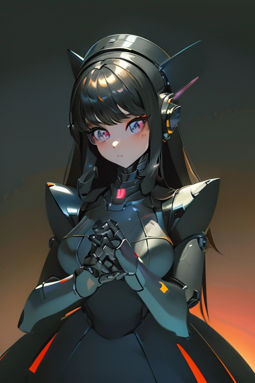 (masterpiece),(Highest quality),(Super detailed),(Best illustrations),(Best Shadow),(Absurd),(Detailed Background),(so beautiful), 16K, 8K, 4K,(Best Shadow),robotization,woman ,big bust,Robot Joint ,Metal skin,Black robot Suit,long hair,a black robot suit that covers the whole body,robot hand,cyber bodysuit,mecha head,(Detailed hands and fingers:1.2),Ball joint robot body,doll joint,beautiful face,beautiful robot girl,robotic eye,robotic hands,(no more human skin),android girl,cyborg girl,metal helmet