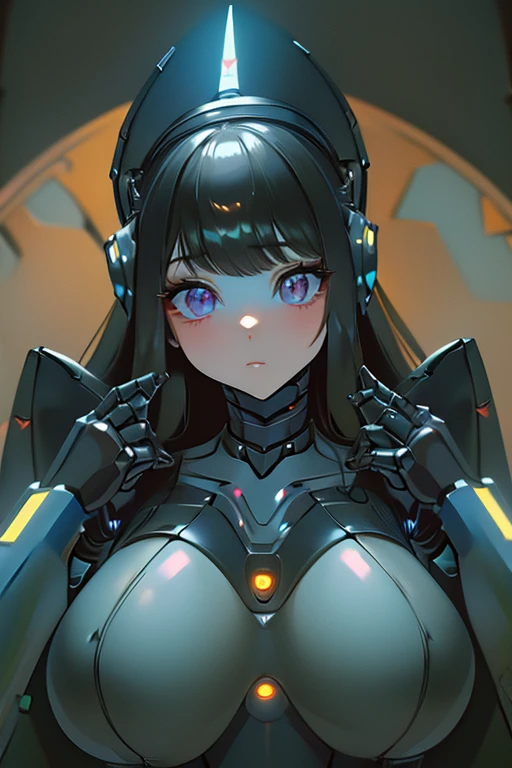 (masterpiece),(Highest quality),(Super detailed),(Best illustrations),(Best Shadow),(Absurd),(Detailed Background),(so beautiful), 16K, 8K, 4K,(Best Shadow),robotization,woman ,big bust,Robot Joint ,Metal skin,Black robot Suit,long hair,a black robot suit that covers the whole body,robot hand,cyber bodysuit,mecha head,(Detailed hands and fingers:1.2),Ball joint robot body,doll joint,beautiful face,beautiful robot girl,robotic eye,robotic hands,(no more human skin),android girl,cyborg girl,metal helmet