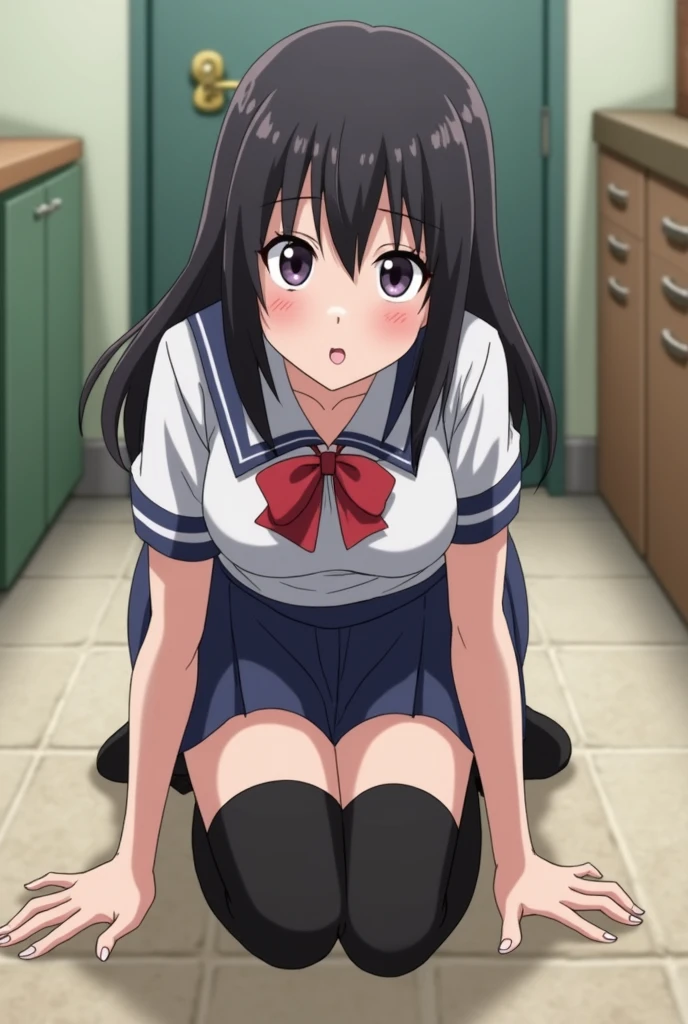 koge donbo, 1girl, solo, :D, upper_body, arms_behind_back, indoors <lora:kogedonbo:1>