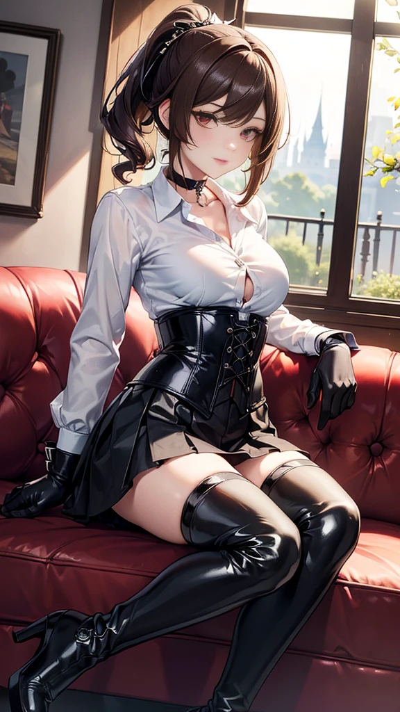 one person, Large Breasts, Knee socks,one personで, Thigh-high boots, Black Skirt, Black footwear, (((masterpiece,High resolution,Highest quality))), one personで, bionde, behind, View your audience, Open your mouth, one personで, blush, Wet clothes, heart, Please raise your hand, Wet, Huge breasts, short hair, conversion, White panties, himiko toga, BDSM, shibari, constrained, bondage ropes, rope, Tied up, Constrained body, school uniform　Swimwear　Exposed　The article is thin