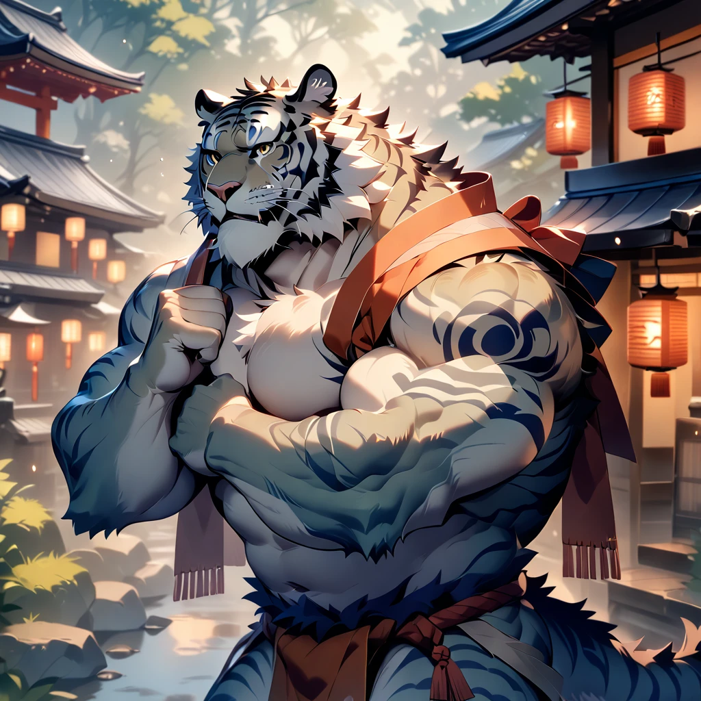 (by taran fiddler), (by darkgem:0.8), (by chunie:1), masterpiece, grey fur, nipples, navel, portrait, seductive, looking at viewer, smile, grin, teeth, (tailung:1.2), snow leopard, (gold eyes), detailed eyes, male, solo, anthro, crouched on roof, (looking back), roof tiles (detailed temple background), Chinese temple, (night), (Purple thong)