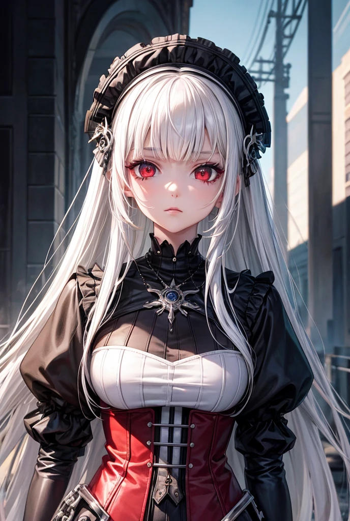 Gothic Fashion Big Breasts woman night Cute Face Detailed facial expression depiction Detailed facial depiction Detailed hair depiction Detailed depiction of clothing ruins dim