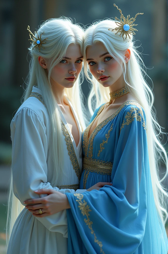 2 young females of 20 years old hug happily, One of them is a Russian with long white hair, the other is indigenous and scantily clad from his tribe;, roupas fotorrealista, Centrado, Portrait of head and body,  perfect composition, lindo, detalhado, intrincado, insanamente detalhado;, Octane rendering trend on Artstation, 8 k artistic photography, arte conceitual fotorrealista, soft natural volumetric cinematic perfect light, Chiaroscuro, master part, oil on the canvas, Raphael, Caravaggio,  Moody Lighting, 8 k resolution, octan render, trending on ArtStation, haze, ultra-detalhado, cinematic movie photograph, vazamentos de luz, trending on ArtStation, Studio photo, detalhes intrincados, altamente detalhado, Nikon D3100 | ISO 450 Certification | focal length 70 mm (Sigma 50mm f1 | | |.5) | abertura f/4 | exposure time 1/250 (Dri), praia, cabana
