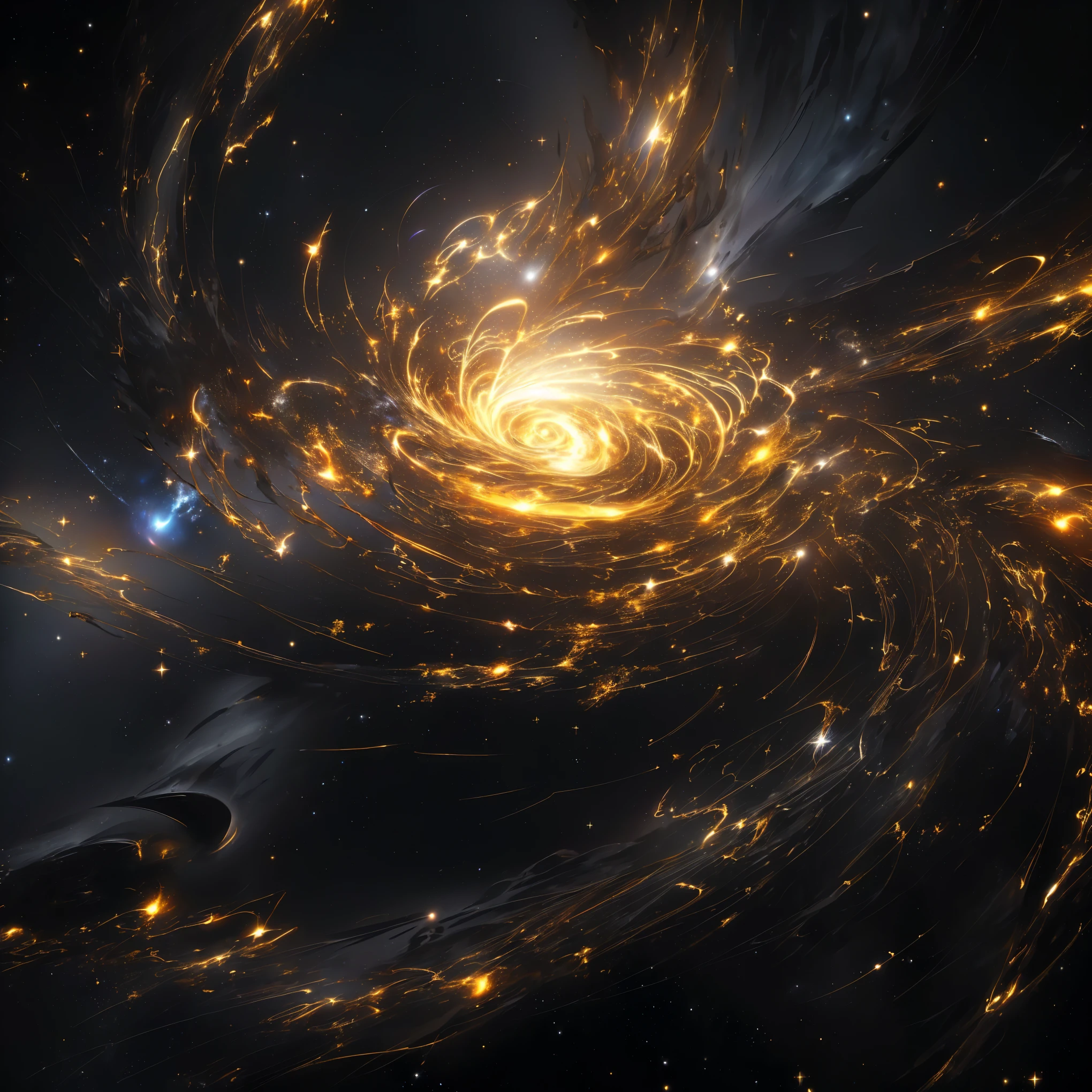 Dark space,Black hole spiral close-up,Golden swirl,nebula,Energy Vortex