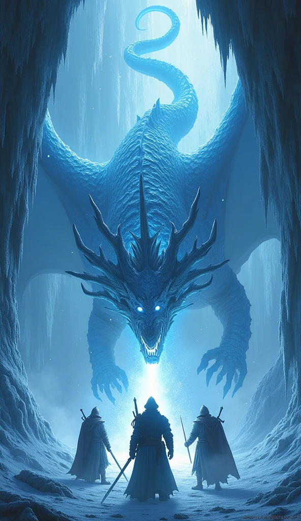 (extreme long shot), BREAK, A frost dragon with (2 wings) in an ice cave, ((((ice pillars in the foreground, dragon partially hidden by ice)))), BREAK, mystical creature, realistic, ultra detailed, masterpiece, dynamic pose, moonlit through the ice,