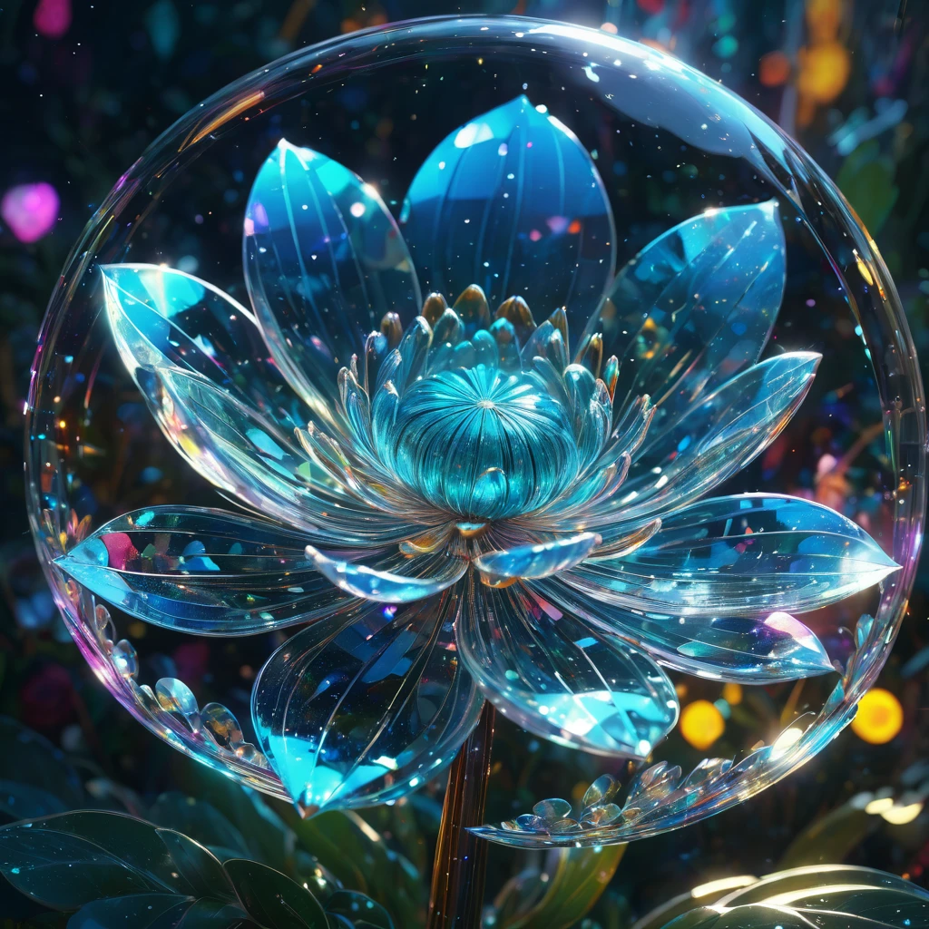  fibonacci glasslike transparent flower, surrounded by luminous crystal sparkles, hyperdetailed and highly intricate digital illustration by ismail inceoglu, james jean, anton fadeev and yoshitaka amano, trending on artstation, vibrant colours, volumetric lighting, depth of field, unreal engine 5, backlit, 8k resolution 