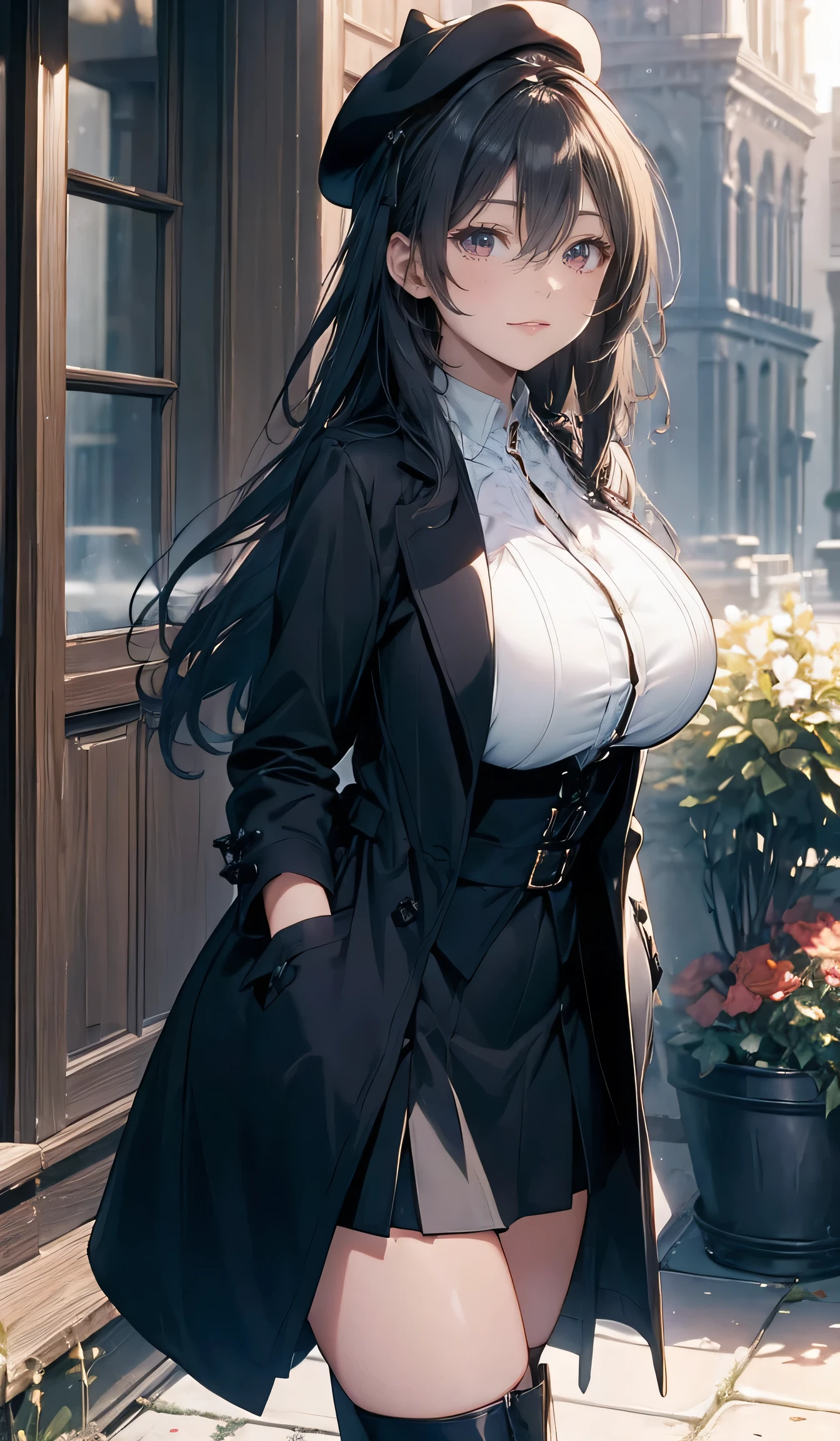 detailed illustration (side view),dynamic angle,ultra-detailed, illustration, pose for the camera, smiling at viewer, clean line art, shading, anime,
Big strong woman, motherly, milf, slim thick, tall woman, well proportioned, evenly proportioned, red skin, long black hair, waist coat tight, waist coat bursting at seams, hint of cleavage, moderate sized boobs, demon, demon mommy,