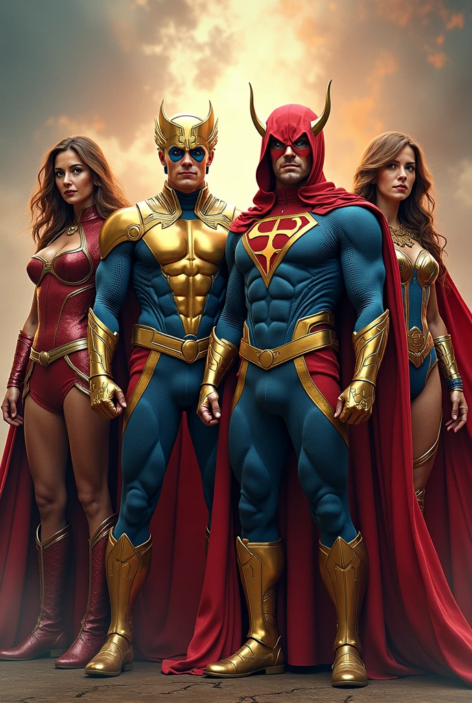 ((masterpiece)), ((best quality)), ((high res)), (dynamic villain pose), a woman in a yellow and red costume and red cape, leotard, bare legs, roman helmet with futuristic visor, matching armored boots, space backdrop