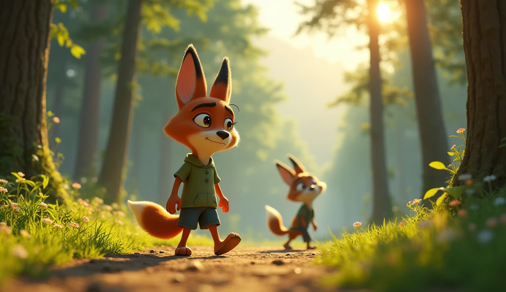 masterpiece,8k,16k,32k,absurd resolution,high resolution,anime style, anthropornorphic,(duo, side-by-side:1.2),judy hopps,trousers,furry,bunny,gray fur, 2 bunny ears, female,standing,green shirt,male, wilde,fox,orange fur, detailed face,short pants, detailed background,<lora:ZootopiaDuoSDXL:0.8>,ZootopiaDuo <lora:wakfu-000019cs2:0.81>