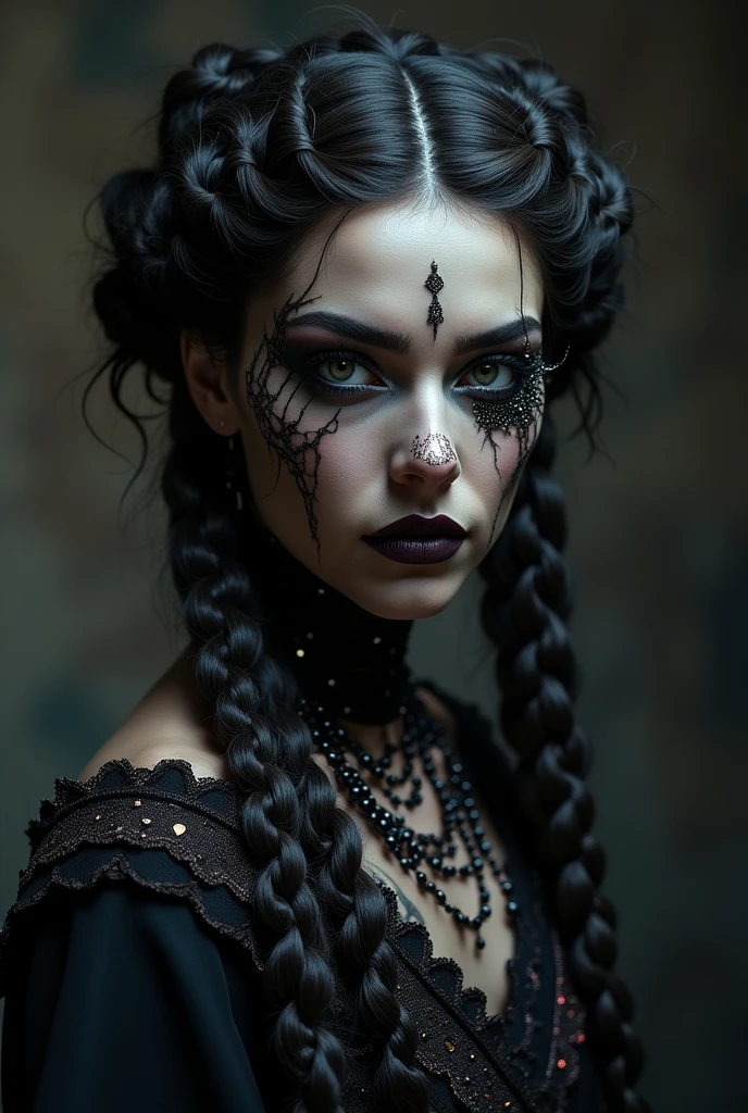 photography, a woman with a flower in her hair, cyberpunk style <lora:sdxl_cyber_aesthetic:0.6> <lora:sdxl_roboticStuff:0.3> --ModernNetflix-1900, tattoos, raining, droplets, skulls, bones, leather, fabric, braids, pearls,