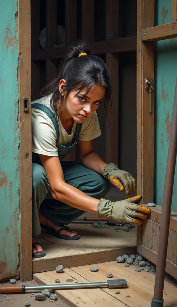 35 year old Mexican cleaning lady, cleaning the cage