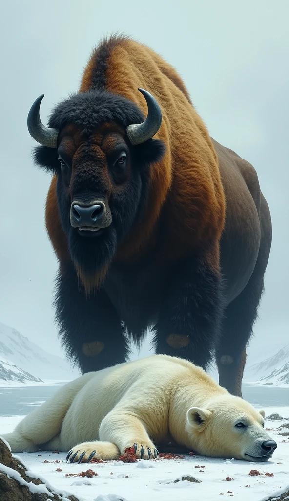A dead water buffalo killed by polar bear